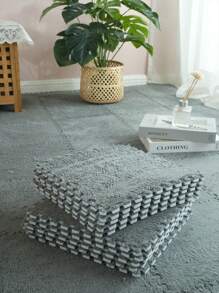 6 件柔软毛绒拼图地垫，创意互锁瓷砖，纯色简约设计 - 彩色 - 查看 2