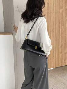 Fashionable Square Bag, High-Quality Solid Color Work/Commute Bag, Casual Versatile Business Women Handbag - Black - View 5
