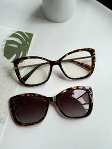 Women's 2-In-1 Clip-On Glasses Frame With Polarized Lenses 95857 - 巧克力棕 - 查看 2