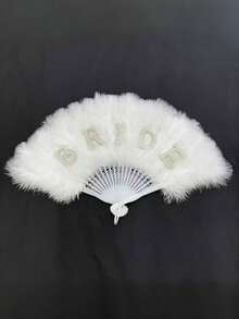 1 Stück exquisiter BRAUT Fächer, 3 Stile BRAUT KÖNIGIN MRS dekoriert mit Perlen und Diamanten, mit weißen Plastikfächern, geeignet für Hochzeiten, Junggesellenabschiede, Flitterwochen, Fotorequisiten, ein Geschenk für die Braut - Weiss - Übersicht 6