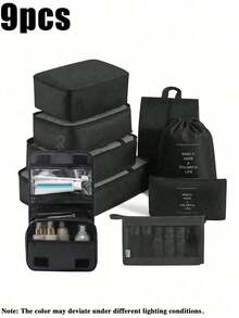 9 Peças Conjunto de Organizadores de Viagem, Bolsas de Armazenamento com Zíper de Grande Capacidade para Roupas, Sapatos, Cosméticos, Cubos de Embalagem de Bagagem Portáteis, Bolsa de Viagem Dobrável, Bolsa de Academia, Bolsa de Roupas Sujas