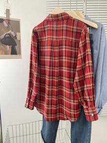 Women's Casual Everyday Plaid Pocket Front Button Shirt