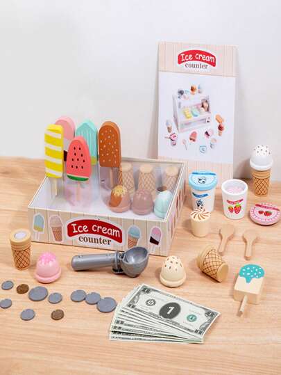 Kids Wooden Kitchen Toy, Realistic Food, Afternoon Tea, Desserts, Cake, Ice Cream