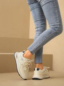 女士圆头时尚系带厚底学生休闲舒适跑步运动鞋