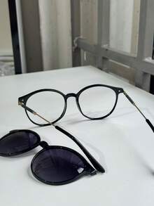 2-In-1 Round Clip-On Glasses Frame With Shine, Model 0273 - Black - View 6