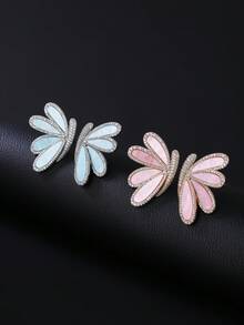 1 对奢华珠宝风格夸张蝴蝶耳环，铜镶嵌方晶锆石耳环，适合正式场合、派对和聚会 - 蝴蝶型 - 查看 3