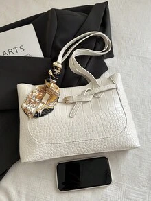 1 pieza Bolso de hombro de mujer de unicolor y de lujo, versátil - Blanco - Ver 7