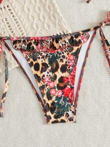 Women's Leopard Print Halter Backless Twist Bikini Set - Multicolor - View 4