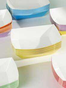 100pcs Pink Boat-Shaped Food Trays - Kraft Paper Boat-Shaped Party Serving Trays, For Taco, Fries, Cake, Snacks, Fruits, Appetizers, Holiday Party Food Plates, Suitable For Birthday Party, Christmas, Thanksgiving, Halloween (100/50/10pcs)