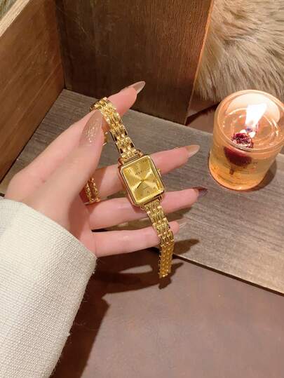 1pc Vintage Casual Fashion Women's Quartz Watch, Gold Dial, Suitable For Daily Wear, Back To School, Graduation, Thanksgiving, Couples Occasions, Great Gift