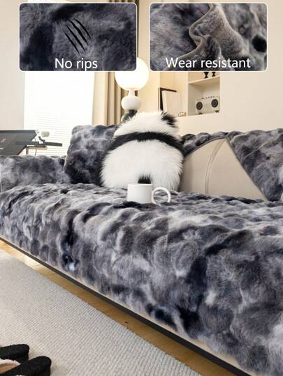 1pc Thick Warm Sofa Cushion Cover, Modern Simple Anti-Slip Plush Sofa Seat Pad, Dust-Proof Washable Sofa Slipcover, Soft & Fade-Resistant, Pet-Friendly, Fits L-Shaped Sofa And 1/2/3/4 Seater Sofa, Suitable For Bedroom, Office, Living Room