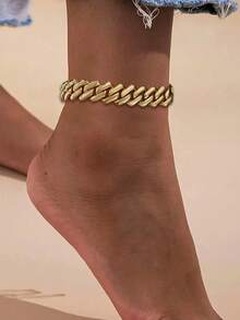 粗金属链脚链，适合女士女孩，金银色夏季海滩脚链，母亲节礼物，不过敏 - 腳鍊 - 查看 2