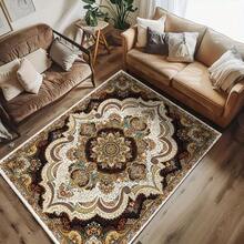 天鹅绒地毯，复古花卉印花，防滑可洗门垫，快速吸收迎宾地毯，低绒室内入口地毯，防污家居装饰，柔软蓬松卧室地毯，100% 平织涤纶，机器制造，轻质，适用于办公室、卧室、室内使用 - 矩形 - 彩色 - 查看 5