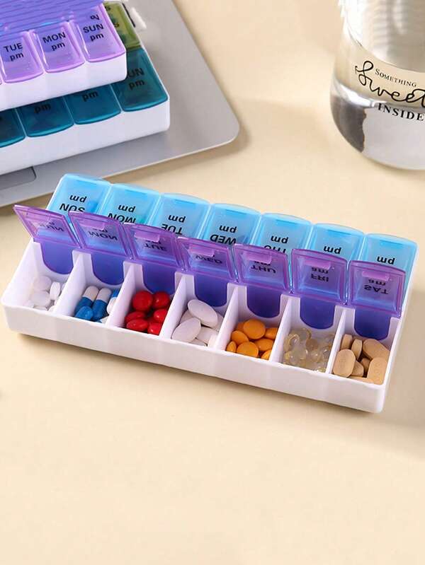 1pc New Portable 7-Day Pill Organizer Box, Mini Compact Pill Case Pill Box Pill Container, Pill Dispenser For Vitamins And Medication, Suitable For Travel, Camping, Hiking, Fishing, Outdoor Activities