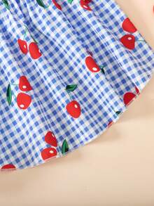 Kitten & Puppy, Classic Blue Plaid With Cherry Print Hooded Dog Dress Set - Blue - View 4