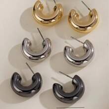 1pc Minimalist C-Shaped Smooth Open Ear Cuff For Women, New Simple Geometric Textured C-Shape Earrings, Suitable For Party, Street Style, Vacation, Work, Daily Wear, Back To School, Halloween, Christmas (No Card Included)