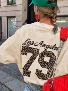 1pc Tween Girls Digital & Cherry Leopard Print Long Sleeve T-Shirt, Casual, Spring/Autumn, Fashion Warm Comfortable Style For Young Students & Teenagers