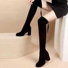 Women Over-The-Knee Boots - 6公分繫帶加絨 - 查看 2