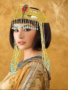 1 pieza Diadema con cabeza de serpiente egipcia para mujer - Accesorio de joyería egipcia antigua, con cuentas doradas y acentos azules, como un tocado para la reina de un faraón, adecuado para fiestas de maquillaje, fotografía, fiestas temáticas - Tocado de estilo real, artesanía exquisita, diseño complejo