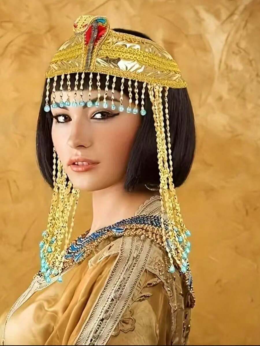 1 pieza Diadema con cabeza de serpiente egipcia para mujer - Accesorio de joyería egipcia antigua, con cuentas doradas y acentos azules, como un tocado para la reina de un faraón, adecuado para fiestas de maquillaje, fotografía, fiestas temáticas - Tocado de estilo real, artesanía exquisita, diseño complejo