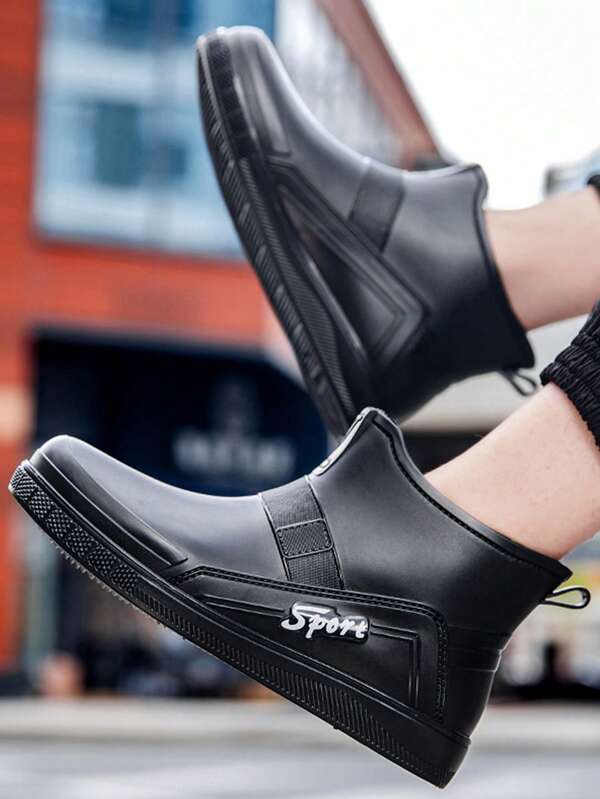 Fesd Ts German Style Men's Rain Boots, New Short Tube Men's Rain Boots, Non-Slip Rubber Boots For Kitchen Work, Outdoor Car Washing, Hiking, Fishing, Waterproof Shoes, Letter Beach Outdoor TPR (Thermoplastic Rubber Material) Household Rain Boots, Work Shoes, Beach Vacation, Outdoor All Season