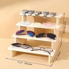 1pc Wooden Display Rack With Transparent Shelves, Multi-Layer Figurine, Blind Box, Jewelry, Cosmetics Storage Organizer - Wood Color - View 10