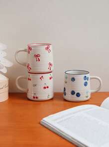 1pc 200ml/420ml Heart-Shaped Ceramic Mug, Simple & Elegant Circular Pattern Cup, Suitable For Cafe Latte, Milk, Yogurt, Oatmeal, Afternoon Tea, Couple Cup, Gift Back To School