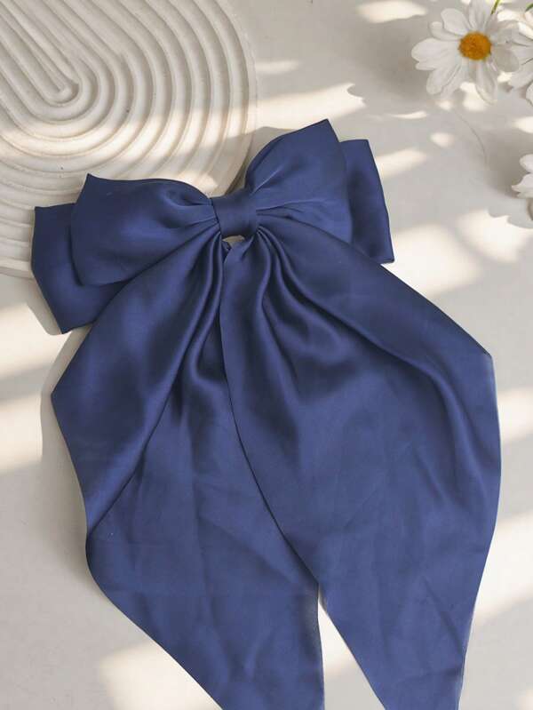 1 PC Hair Bows For Women, Navy Big Bow Hair Clips For Girls, Silky Satin Hair Ribbons Large Hair Barrettes Cute Aesthetic Hair Accessories, Metal Bow Hair Clips Neutral Color, Claw Clips, Hair Claws, Hair Slide