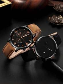 4 Pieces/Set Business Casual Men's Watch Set With Round Dial, Suitable For Daily Wear Or Holiday Gifts - Black - View 2