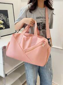 新款大容量多功能旅行包，奶牛印花，斑马印花，字母，棋盘格，豹纹，男女通用，学生，时尚休闲包，情侣旅行包，情人节礼物，旅行背包，夏季，随身携带，过夜包，行李箱，带鞋隔层，可折叠，可扩展，多功能，拉链，商务旅行，旅行度假，背包，返校，行李旅行度假包行李箱旅行必需品女士旅行包 - 粉色 - 查看 5