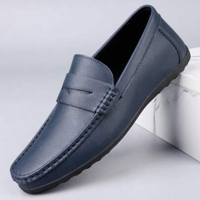 Luxus Herren Leder Penny Loafer, lässige Stroh gewebte Slip-On Flache Schuhe mit praktischem Gummiband, formelle Schuhe für den täglichen Gebrauch, Hochzeit, Bankett, Büro, Geschäftsanlässe im Frühling und Herbst
