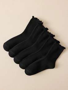 5/10 双女式荷叶边蕾丝边黑色袜子，柔软透气长袜/紧身裤，适合日常穿着、节日、户外、春夏秋冬，搭配乐福鞋、休闲鞋，尺码 36-42，秋季袜子 - 黑色 - 查看 3