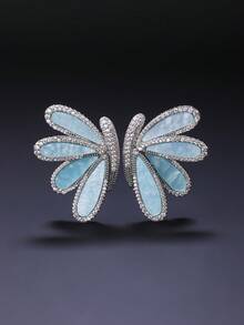 1 对奢华珠宝风格夸张蝴蝶耳环，铜镶嵌方晶锆石耳环，适合正式场合、派对和聚会 - 蝴蝶型 - 查看 4