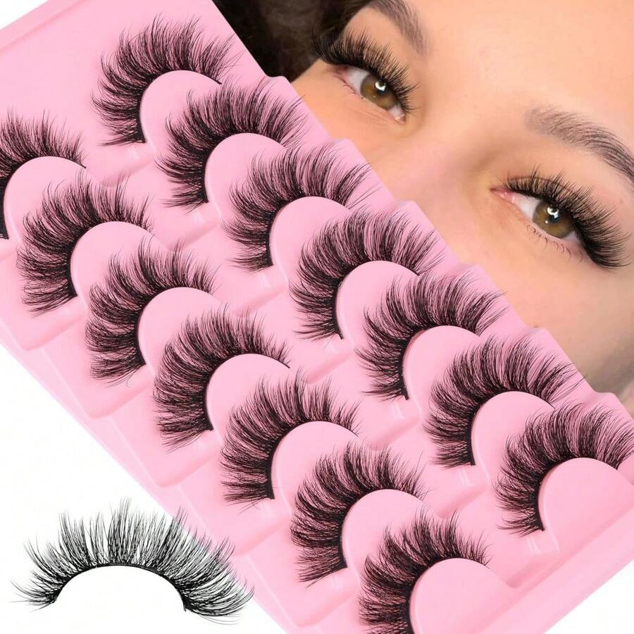 False Eyelashes Clear Band Cat Eye Lashes Natural Look 15MM Fake Eyelashes Pack Lashes, 7 Pairs - Manga|8-15MM - View 1