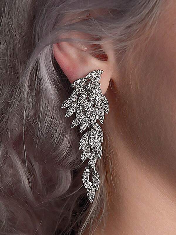 1 paire de boucles d'oreilles avec ailes d'ange ornées de strass, boucles d'oreilles élégantes pour tenue de soirée pour femmes, bijoux pour mariage/fête, cadeau de vacances