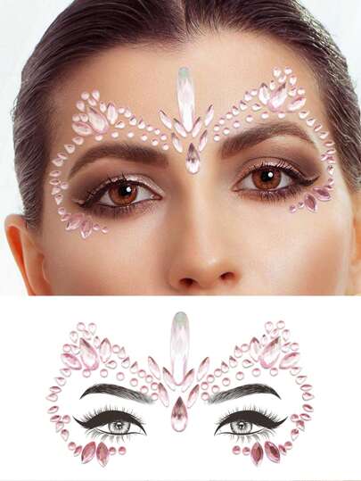 1pc Sparkling Diamond Face Sticker - Pink ABS Glitter Sticker, Suitable For Parties, Costume Balls, Music Festivals And Daily Charm, Vibrant Gemstone Design