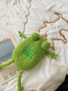 BAILEE 手工钩织可爱卡通青蛙零钱包，草绿色青蛙钩针夹，配可拆卸金属链，女士斜挎包，适合日常时尚、与朋友购物和校园生活 - 綠色 - 查看 8