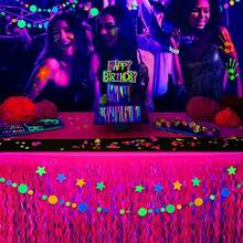 Glow Party Supplies, Neon Party Decorations Luminous Macaron Purple-Red Wavy Metallic Foil Tassel Table Skirt, Suitable For Glow Party, Birthday Decoration - Multicolor - View 6