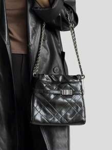 Bolso de hombro y cruzado de diseño de nicho con cadena de rombos estilo francés, bolso de cubo versátil y de moda para ir al trabajo, bolso de hombro y axila de estilo japonés