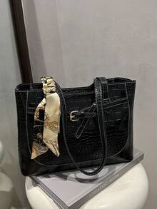 1 pieza Bolso de hombro de mujer de unicolor y de lujo, versátil - Negro - Ver 6