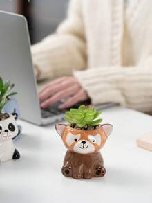 1pc Super Cute Cartoon Animal Succulent Planter, Ceramic Adorable Succulent Pot, Unique Indoor Desktop Decor Planter, Suitable For Succulent Planting, Desktop Decoration, Home Decor, Plant Cultivation - Multicolor - View 3