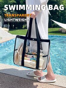 1个旅行游泳沙滩包，大容量多功能防水洗漱化妆品透明手提包果冻手提包便携式游泳包运动包，适合运动、健身、锻炼、旅行、度假，男女通用，旅行必备耐用游泳包防水游泳包沙滩包 - 彩色 - 查看 8