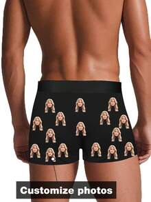 定制款情侣主题心形图案平角内裤。这是定制的爱情纪念品礼物，适合情人节、周年纪念日等场合，向他表达独一无二的爱意。黑色夏季 - 黑色 - 查看 2