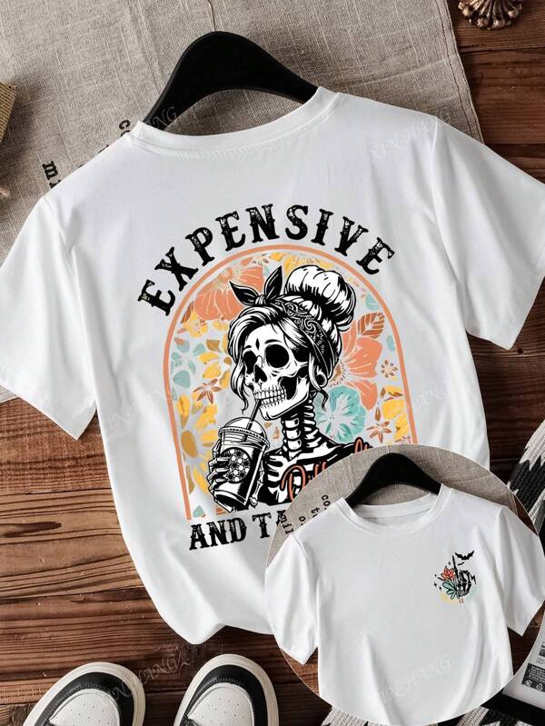 Camiseta de manga corta de verano con estampado gráfico divertido en la parte delantera y trasera, de corte holgado y casual, para mujer