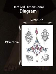 2pcs Fashionable & Cool Temporary Tattoo Stickers, Couple Tattoos, Black Fake Tattoos, One-Time Use, Floral, Chain, Gem, Moon, Mandala, Waterproof & Non-Reflective, Easy To Apply & Remove, Highly Realistic, Suitable For Men & Women On Chest, Leg, Arm, Waist, Abdomen, Foot, Music Festival Party Supplies