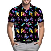 Mens Golf Polo Shirt,  Vintage 80s Style  Dry Fit Performance Short Sleeve Hawaiian Print Shirts Funny Golf Shirts For Men Casual Breathable Polo Shirt - 黑色 - 查看 2