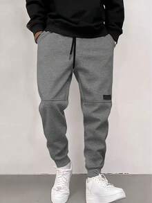 Men's Fashionable Casual Sports Pants, Fitness Pants, Regular Style, Elastic Waistband, Adjustable Elastic With Adjustable Drawstring, Pockets On Both Sides - Convenient For Carrying And Storing Items, Comfortable Fabric - Breathable And Sweat Absorbing, Suitable For Fitness, Training, Playing Ball, Running, Camping, Leisure Hiking, Various Outdoor Activities, As Well As Daily Wear, Suitable For Autumn And Winter Wear - 深灰色 - 查看 2