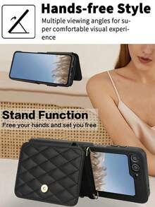 AWQUER Funda de piel sintética PU tipo bandolera con soporte, ranuras para tarjetas y cremallera para Galaxy Z Flip 7 6 5 4 3 5G, con correa de muñeca, bolsa para teléfono móvil con bloqueo RFID para Galaxy ZFlip6 ZFlip5 ZFlip4 ZFlip3 - Negro - Ver 9