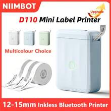 Niimbot D110 迷你便携式热敏打印机智能口袋不干胶标签打印机蓝牙价格标签贴纸制作器适用于办公室、组织、家庭、厨房、学校，白色 - 藍色 - 查看 2