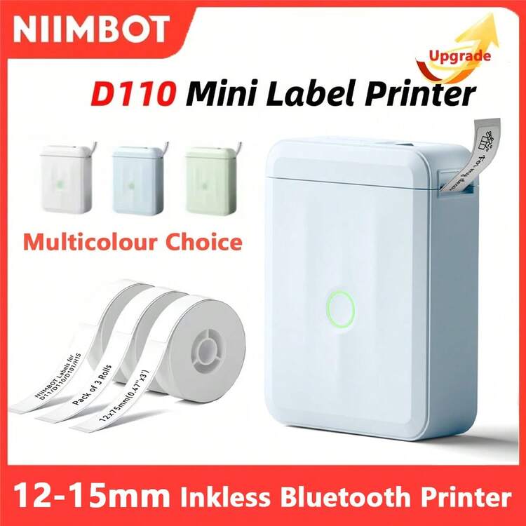 Niimbot D110 迷你便携式热敏打印机智能口袋不干胶标签打印机蓝牙价格标签贴纸制作器适用于办公室、组织、家庭、厨房、学校，白色 - 藍色 - 查看 1